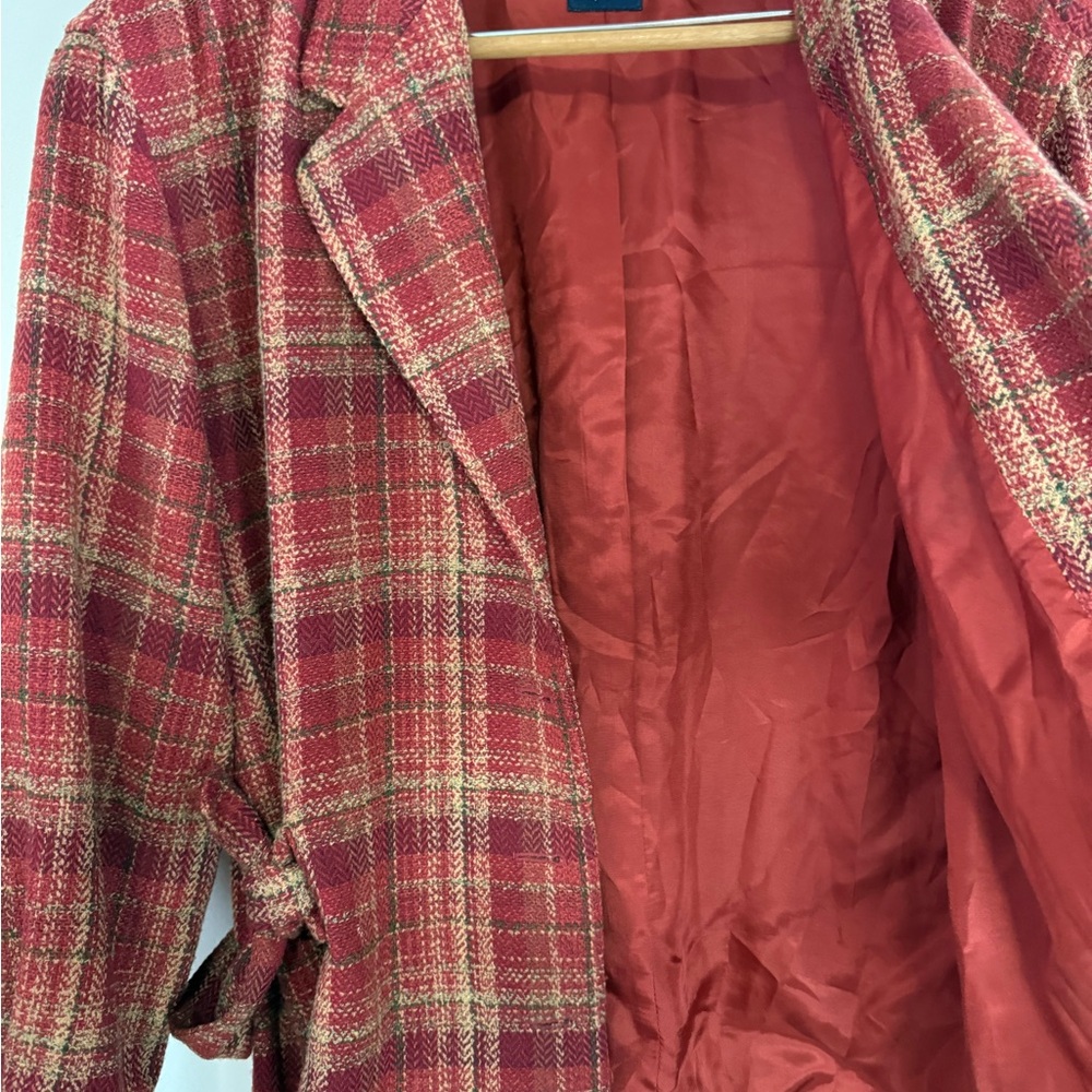 Liz Sport VINTAGE Plaid Red Women's Jacket with belt wool blend in size 14 - Picture 5 of 11